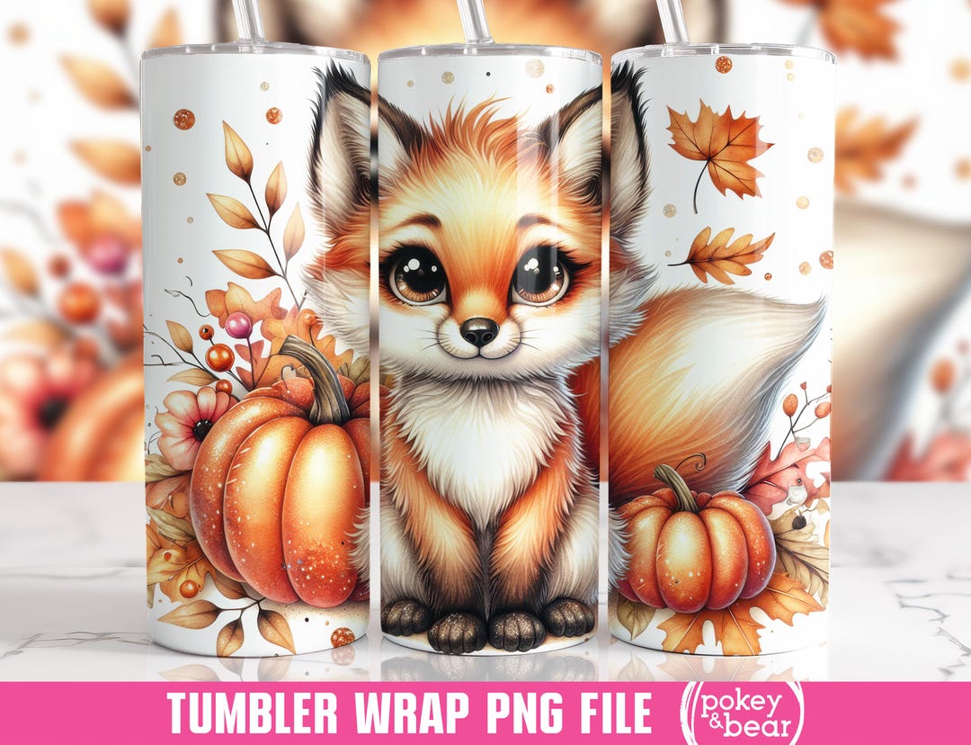 Fall Fox Tumbler Wrap 20 Oz Skinny Tumbler Sublimation Design Glitter ...