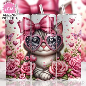 Valentine Cat Tumbler Wrap Valentinstag 20 Unzen Skinny Tumbler Sublimation Design Kätzchen Tumble Png Design Valentine Tumble Png Download