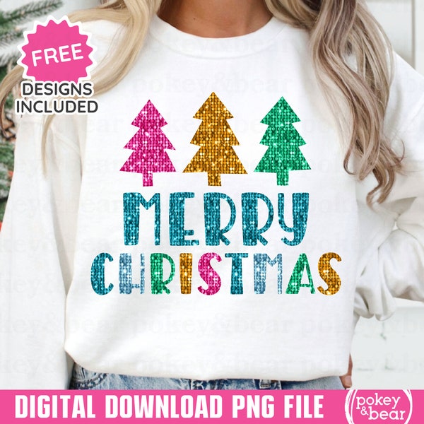 Sequin Merry Christmas Png Sublimation Design Glitter Christmas Png for Shirts Sparkly Christmas Tree Png Faux Sequin Png File Download