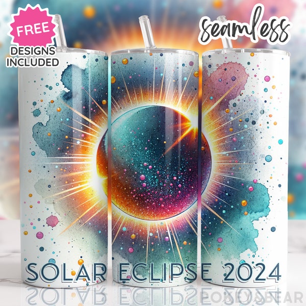 Solar Eclipse Tumbler Wrap 20 oz Skinny Tumbler Sublimation Design Space Tumbler Png Solar System Tumbler Design Sun and Moon Tumbler Png