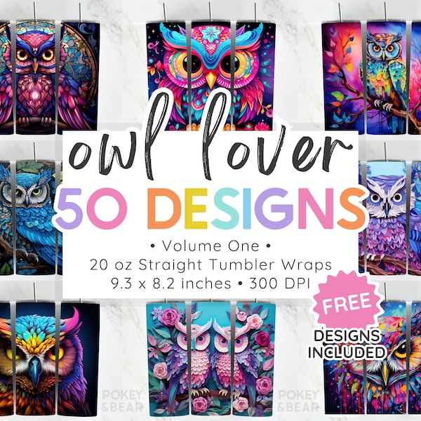 50 Owl Tumbler Wrap Bundle Tumbler Png Owl Sublimation Tumbler Design 20 oz Skinny Tumbler Straight Png Tumbler Template Bundle Owls