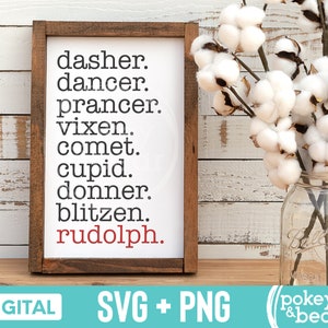 Nomi di renne in formato SVG, renne in formato SVG, Rudolph in formato SVG, cartello natalizio in formato SVG, file di taglio SVG in formato Png, download digitale