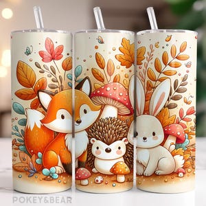 Cute Fall Animals Tumbler Wrap PNG - Fox 20 oz Skinny Tumbler Sublimation Design - Autumn Woodland Seamless Tumbler Png - Digital Download
