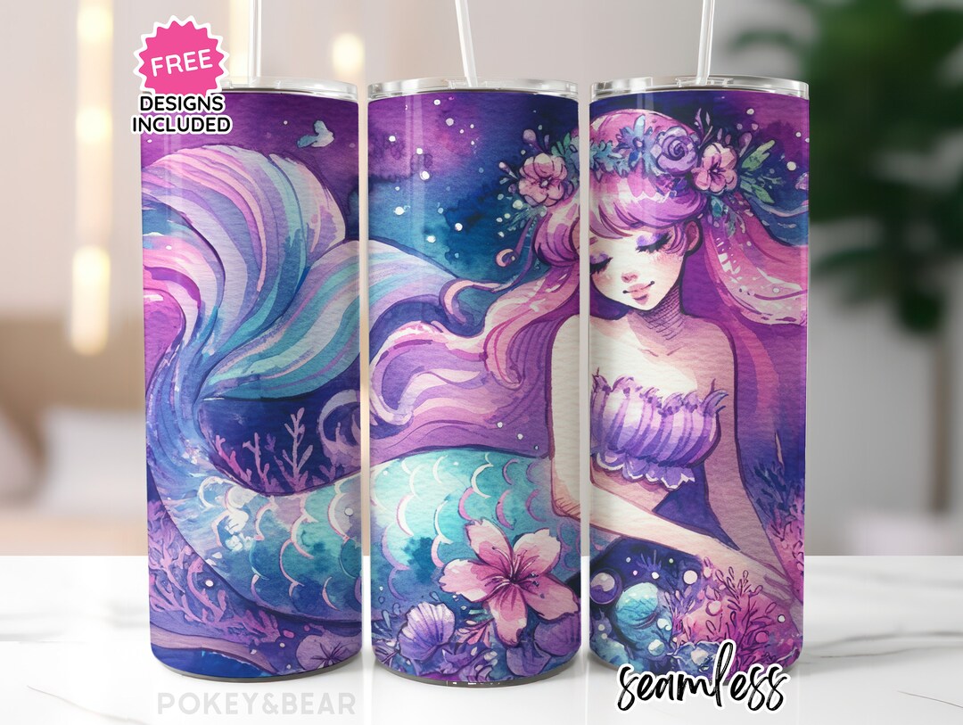 Mermaid Tumbler Wrap 20 Oz Skinny Tumbler Sublimation Design Beach ...