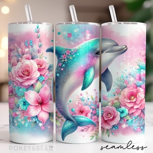 Dolphin Tumbler Wrap 20 Unzen Skinny Tumbler Sublimation Design Glitter Sommer Tumbler Png Floral Tumbler Design Nahtloser digitaler Download