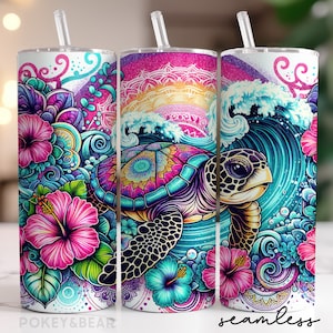 Zeeschildpad beker wrap 20 oz mager beker sublimatie ontwerp zomer beker png strand beker ontwerp naadloze digitale download