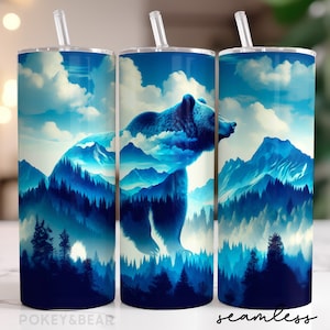Bear Tumbler Wrap 20 oz Skinny Tumbler Sublimation Design Mountains Tumbler Png Nature Tumbler Design Seamless Digital Download