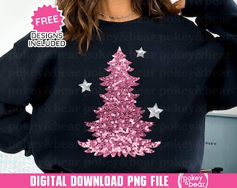 Roze kerstboom Png sublimatie Design Glitter Kerstmis Png-bestand Sparkly Holiday sublimatie Png digitale download