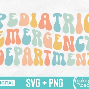 レトロな小児救急科 SVG 波状テキスト 救急室 PNG 昇華デザイン 小児救急科 SVG 小児看護師 SVG カット ファイル