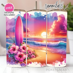 Strand Tumbler Wrap 20 oz Skinny Tumbler Sublimatie Design Zomer Tumbler Png Surfen Tumbler Design Naadloze Digitale Download