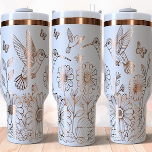 Floral Hummingbird 40oz Laser Tumbler Wrap Svg, Seamless Sunflower Engraving Design for Rotary, Flower Full Wrap SVG + PNG, Digital Download