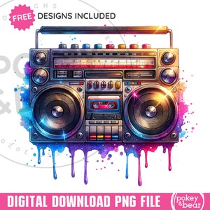 Boombox Png Sublimation Design Music Lover Shirt Design Radio Clipart Boom Box Tshirt Design 90s Png Retro 80s Png Digital Download