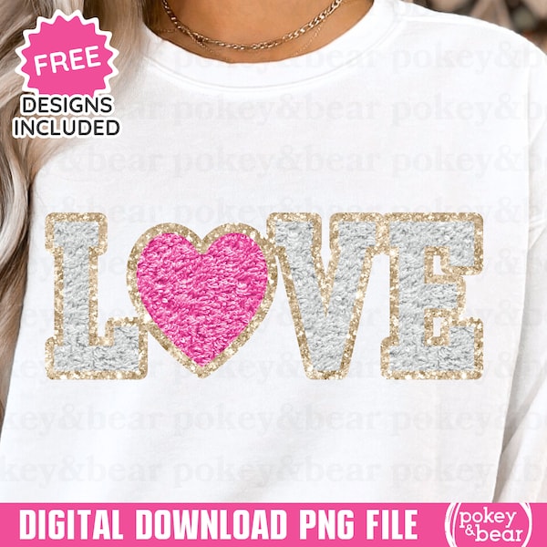 Glitter Love Png Valentine's Day Png Sublimation Design Chenille Patch Png Valentines Png Valentines Shirt Png Design Download