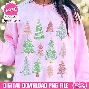 Glitter Christmas Tree Png Sublimation Design Pastel Christmas Png File Sequin Png Sparkly Christmas Shirt Design Digital Download