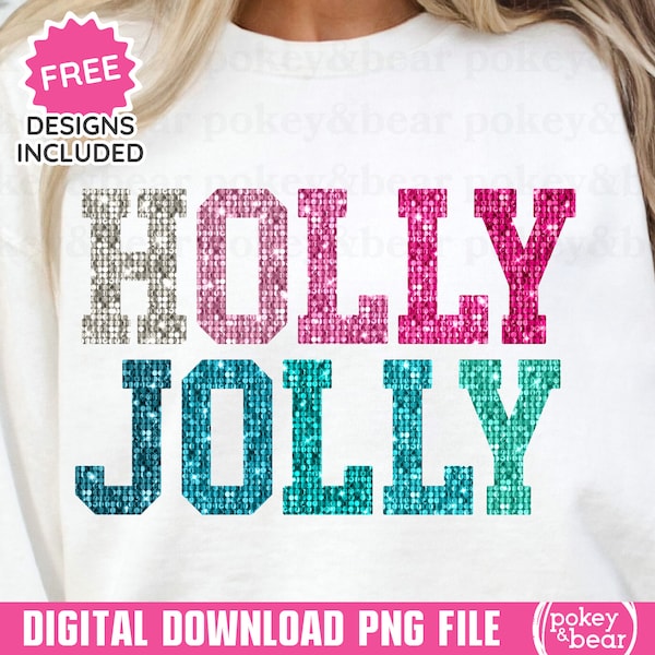 Sequin Holly Jolly Png Sublimation Design Glitter Christmas Png Sequin Christmas Dtf Sparkly Christmas Dtg File Digital Download