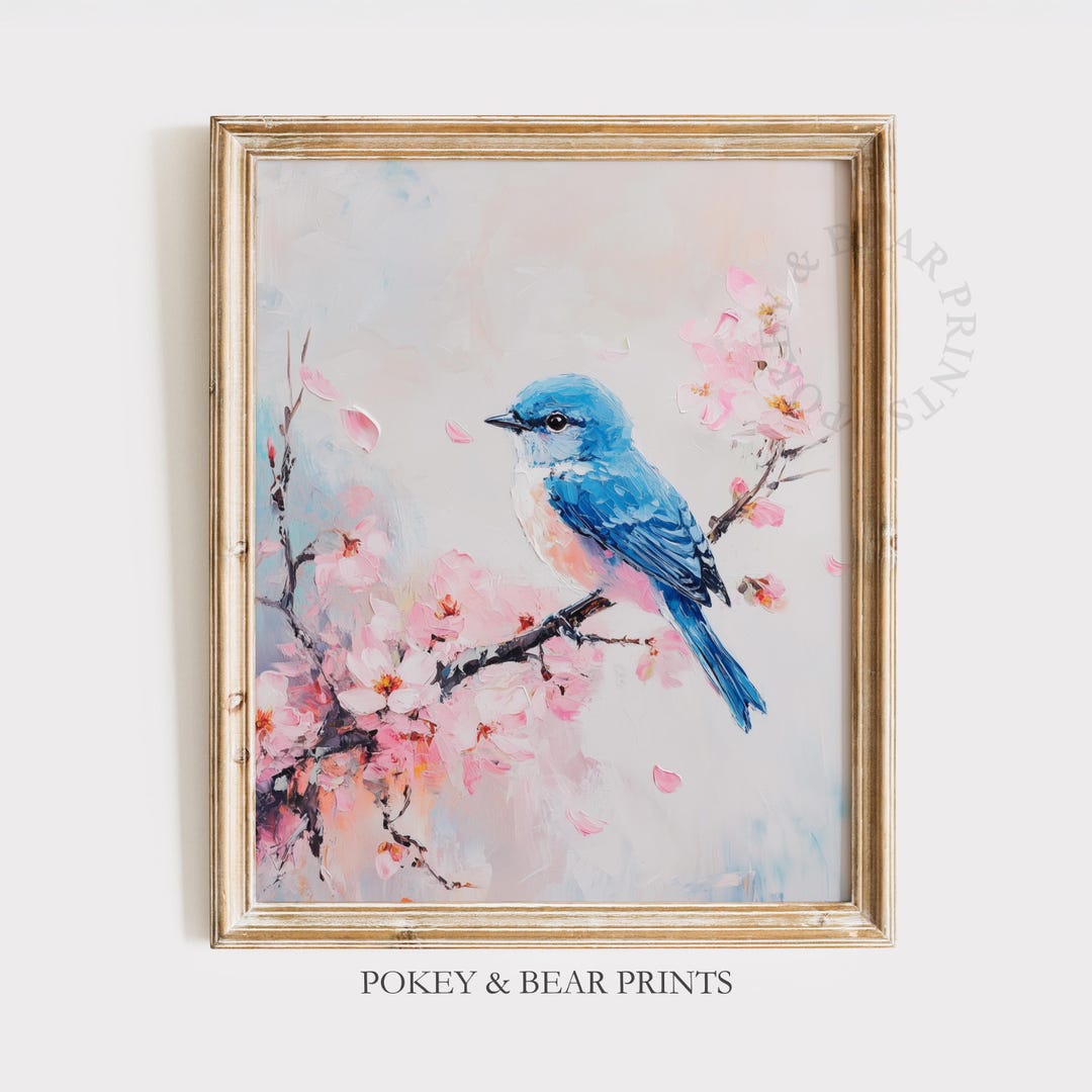 Printable Spring Bluebird Art, Delicate Cottagecore Wall Decor, Pastel ...