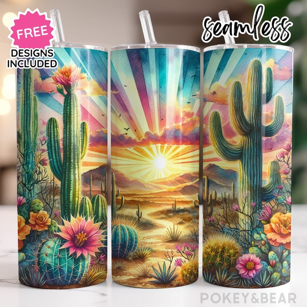 Desert Sunset Tumbler Wrap 20 oz Skinny Tumbler Sublimation Design Western Tumbler Png Arizona Tumbler Design Seamless Digital Download