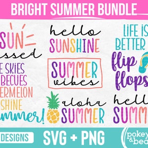 Pacchetto di file SVG estivi luminosi, pacchetto di file PNG estivi, disegni di magliette estive, file di taglio SVG per la spiaggia, disegni di sublimazione estivi colorati