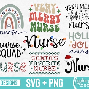 Verpleegkundige kerst Svg bundel verpleegkundige vakantie Png bundel retro RN Svg Santa&#39;s favoriete verpleegkundige sublimatie ontwerp Holly Jolly verpleegkundige Shirt Svg