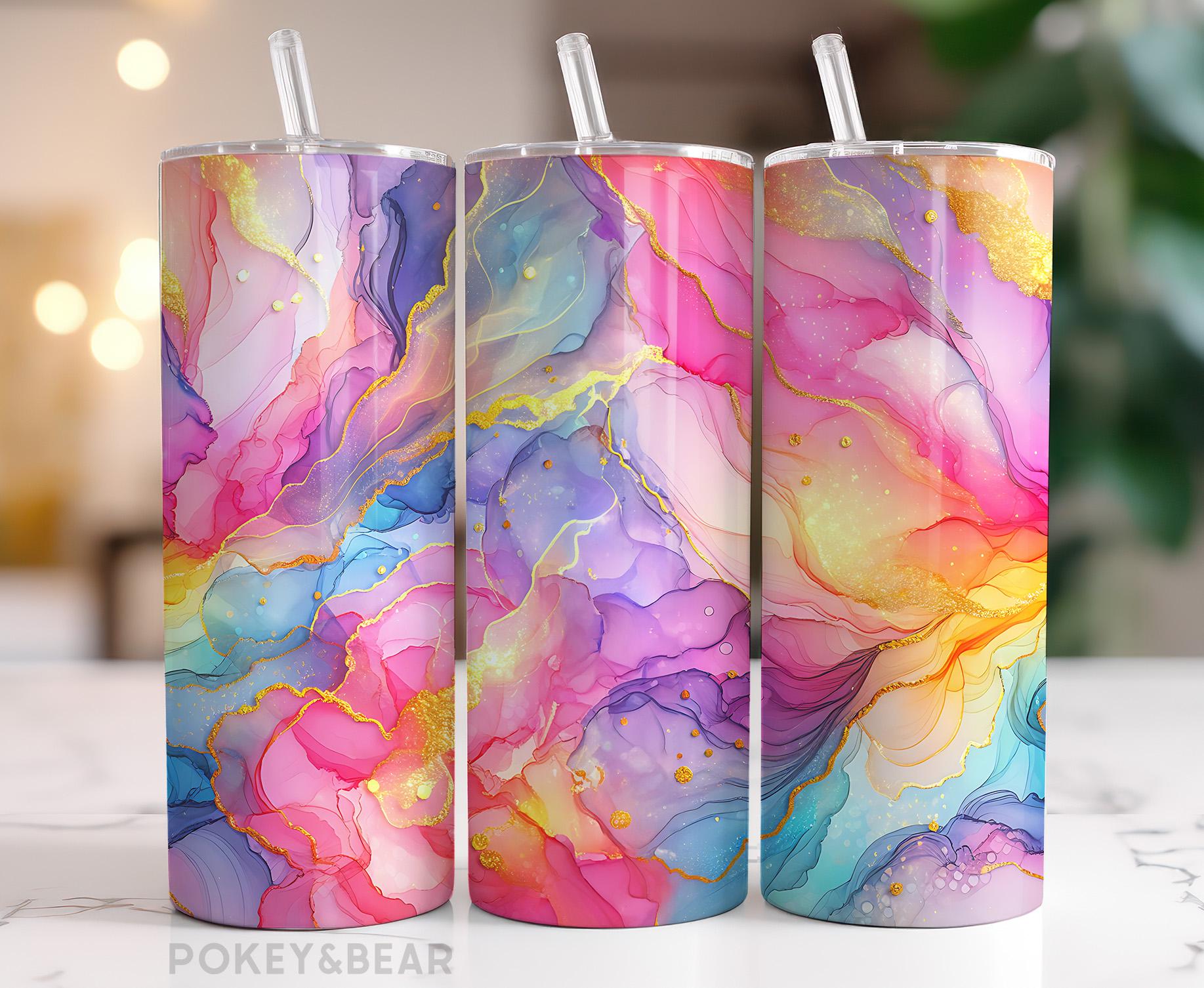 Rainbow Tumbler Wrap 20 oz Skinny Tumbler Sublimation Design Pink Ink Tumbler Png Gold Marble Tumbler Design Seamless Digital Download