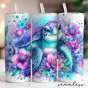 Vaso de tortuga marina de 20 oz, diseño de sublimación, vaso de playa PNG, diseño de vaso de verano, descarga digital sin costuras