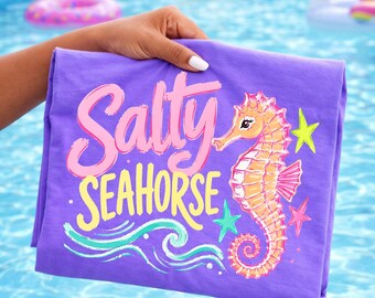 Salty Seahorse Png, Coastal Summer Png, Retro Beach Shirt Sublimation Design (Digital Download)