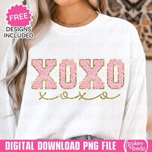 XOXO Png Sublimationsdesign Valentinstag Png Faux Stickerei Png Valentinstag Png Faux Patch Png Valentinstag Shirt Png Umarmungen und Küsse Png
