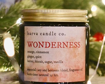 Wonderness - Vela de Natal de Gengibre - canela, especiarias quentes, açúcar, baunilha - cera de soja natural