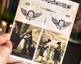 Foglio di adesivi in vinile impermeabile Dark Academia con libro antico del 1805