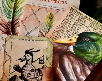 Club di mailing di fiabe con uccelli - materiale effimero vintage - illustrazioni dipinte a mano a grafite e acquerello