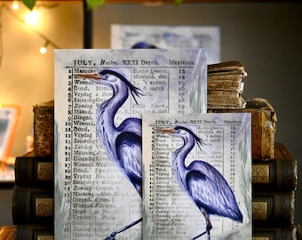 Cartolina illustrata con airone dipinto ad acquerello a mano – Calendario vintage del 1805 (materiale effimero)