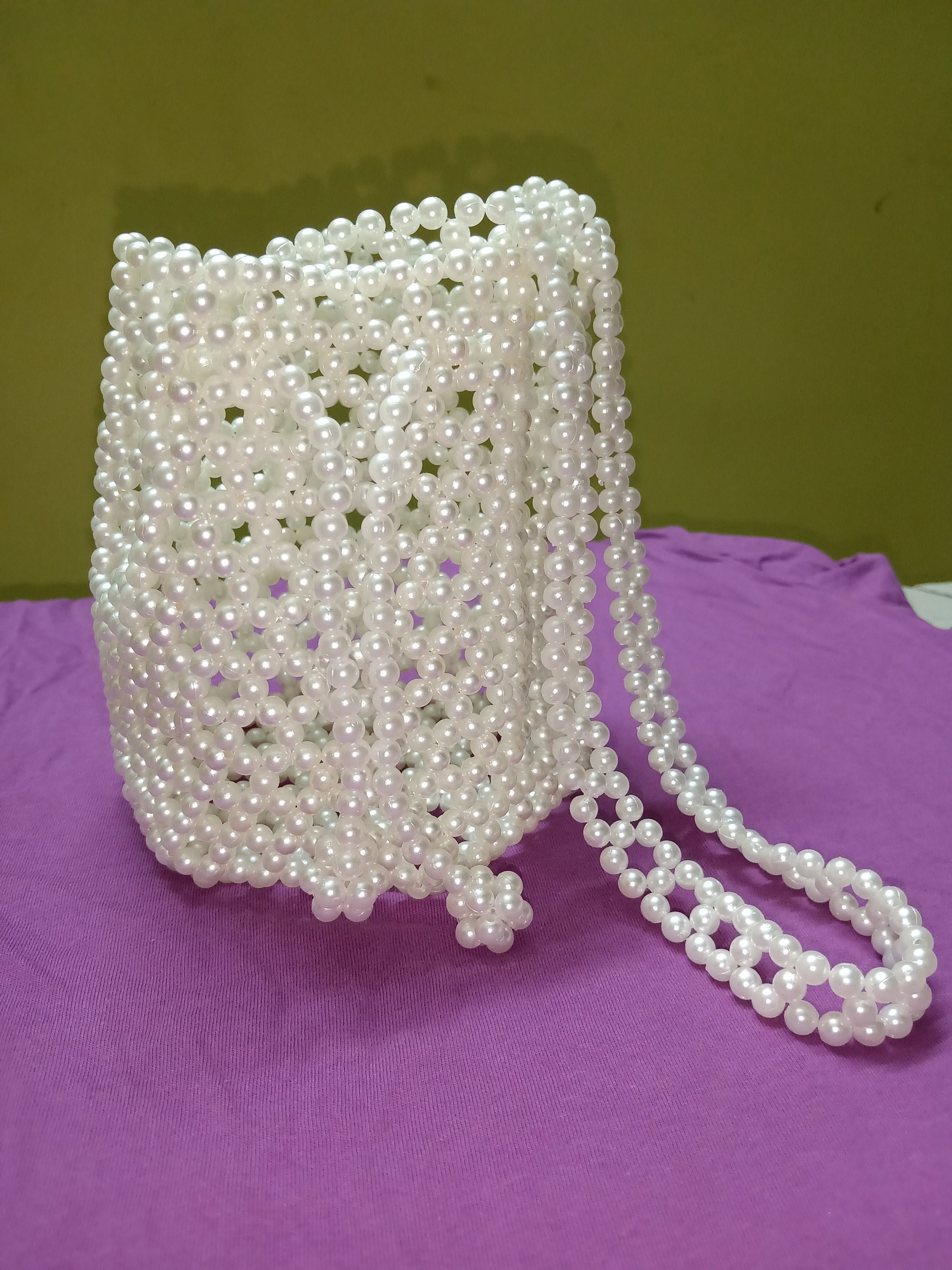 Round Beaded Bag Vintage Beaded Bag Pearl Bag Beaded Top Etsy