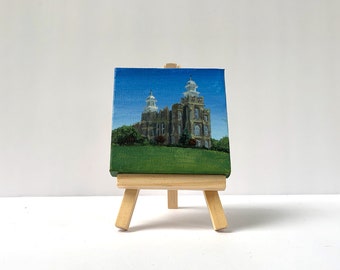 3" x 3" Mini painting of Logan, Utah temple original hand painted acrylic on canvas with easel