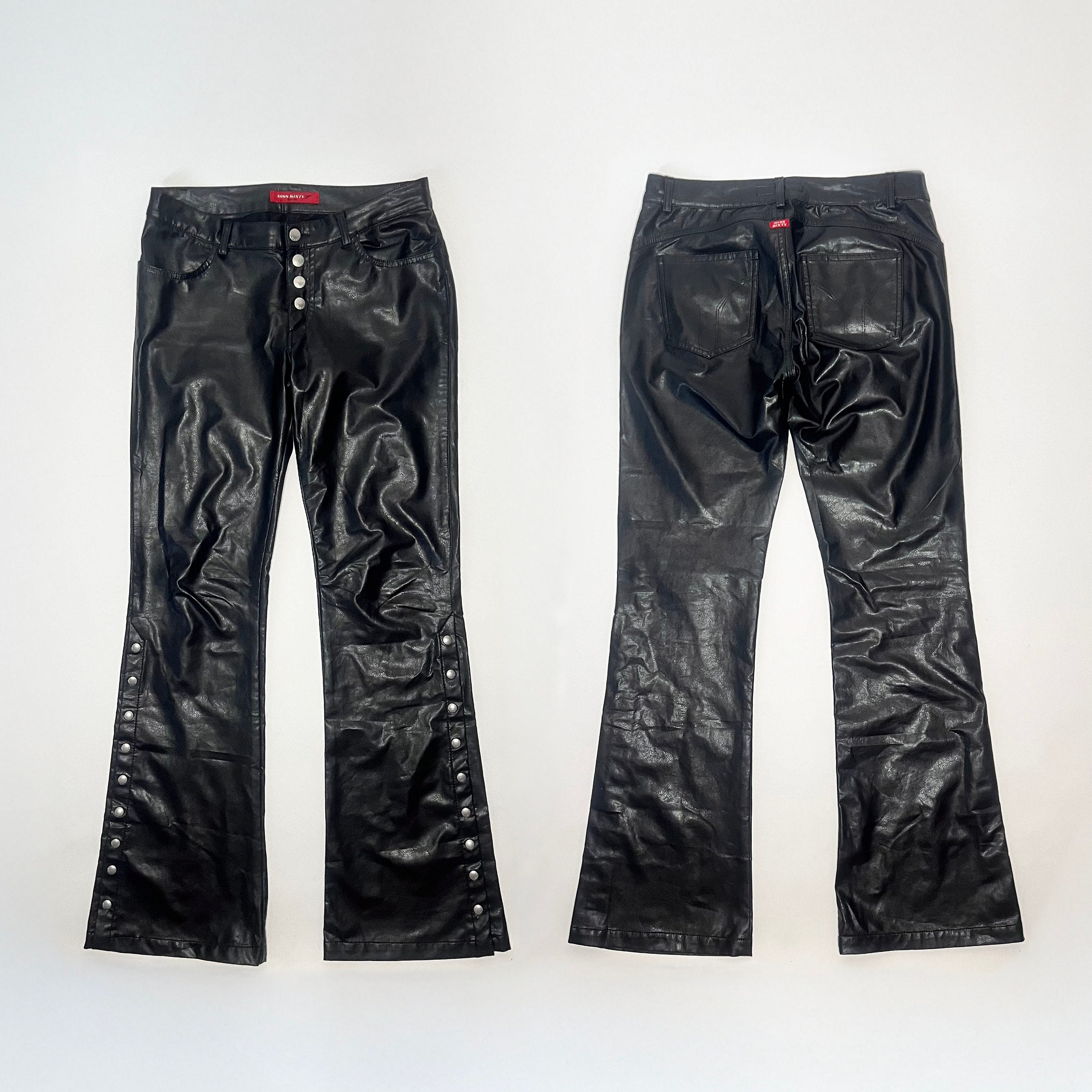 Miss Sixty Black Faux Leather Flare Trousers SIZE 29 Etsy UK
