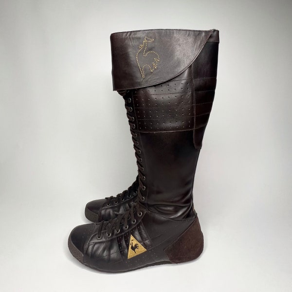 Le Coq Sportif archive brown leather moto boots