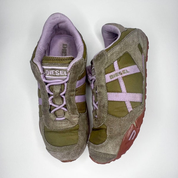 Diesel archive green and pink trainers