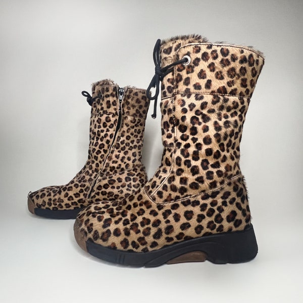 Bumper leopard pony hair platform boots