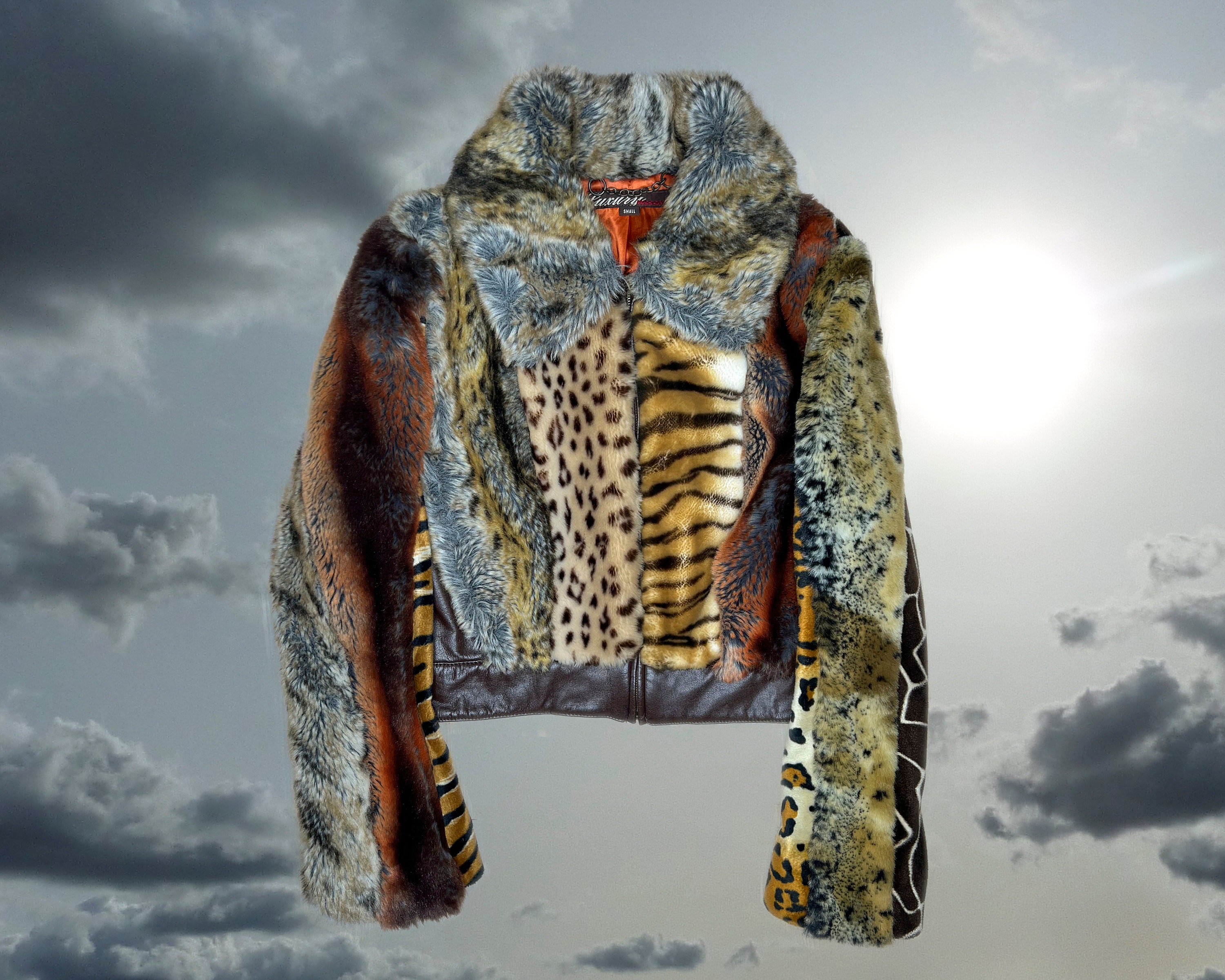 ジャケット Stitching Fur Jacket Miss Sixty Luxury Faux Fur Patchwork Cropped Jacket - Etsy
