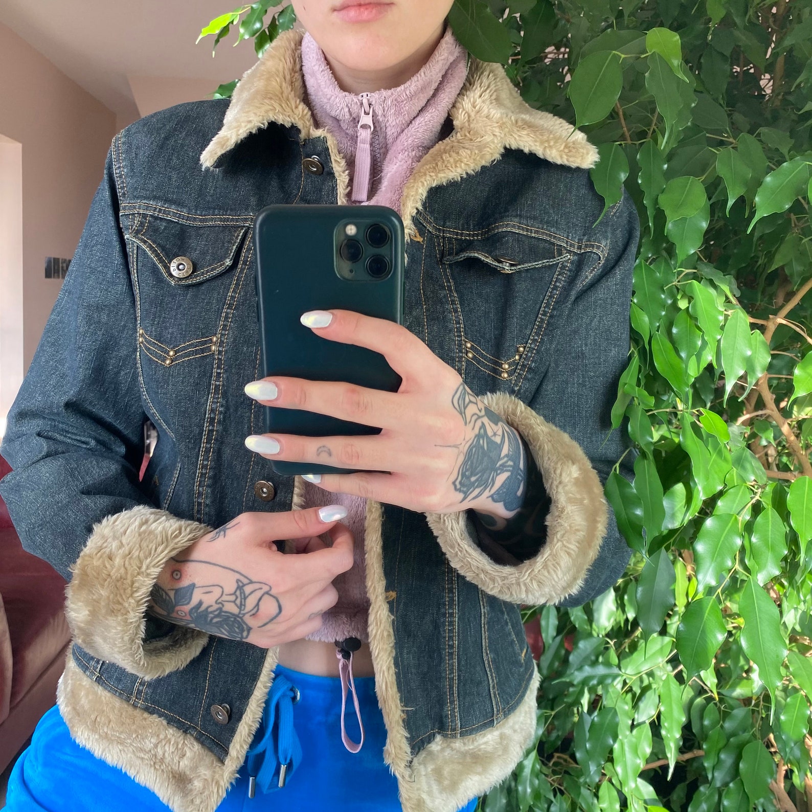 Woman's 90s y2k Fur details fur cuff denim jacket | Etsy