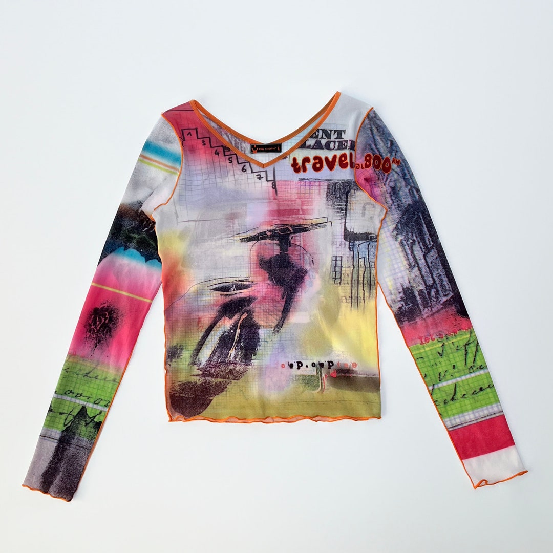 Cop Copine Mesh Colourful Long Sleeve Top / SIZE S - Etsy Cop Copine Mesh Colourful Long Sleeve Top / SIZE S - Etsy
