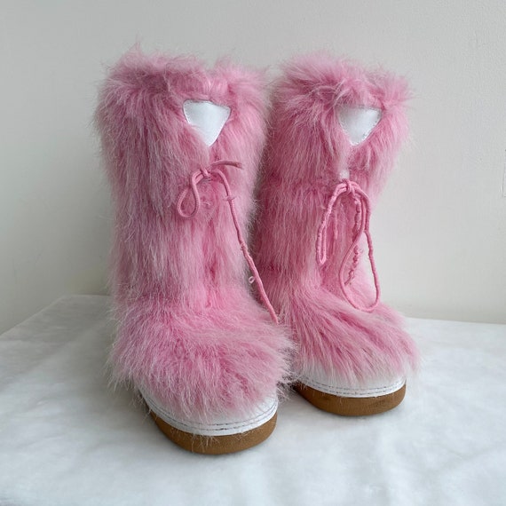 Pink Fluffy Moon Boot Shoes Etsy