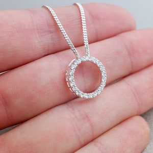 Sterling Silver Cubic Zirconia Circle of Life Pendant Necklace - 18mm - Diamond Cut Sterling Silver Chain - CZ Jewellery