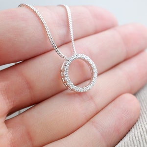 Sterling Silver Cubic Zirconia Circle of Life Pendant Necklace - 14mm - Diamond Cut Sterling Silver Chain - CZ Jewellery