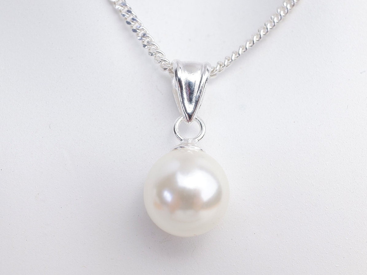 Pearl Pendant Necklace White Diamond Cut Sterling Silver - Etsy UK