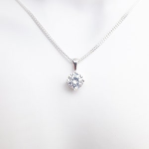 Sterling Silver Cubic Zirconia Round Pendant Necklace - Diamond Cut Sterling Silver Chain - Wedding Jewellery