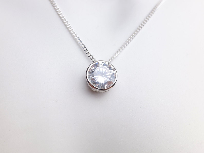 Sterling Silver Bezel Set Cubic Zirconia Round Pendant Etsy UK