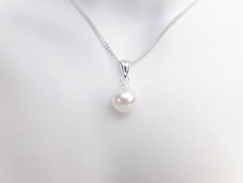 Pearl Pendant Necklace White Diamond Cut Sterling Silver - Etsy UK