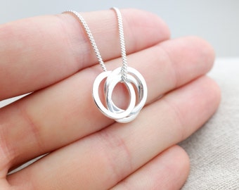 Sterling Silver Triple Circle Pendant Necklace - Diamond Cut Sterling Silver Chain - 925 Jewellery
