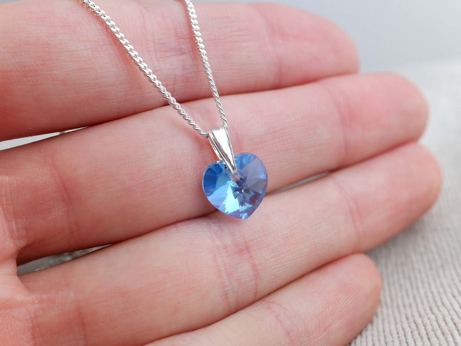 Swarovski Crystal Heart Pendant Necklace Small Aquamarine Etsy UK