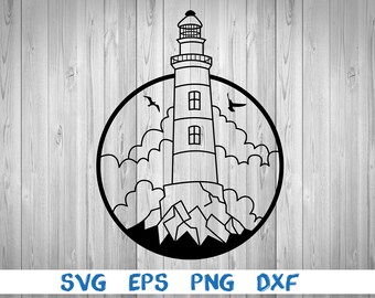 Anchor Lighthouse Sailboat Sea Captain Ocean Big Wave Svg Vector Eps Png Dxf Cricut Cameo Silhouette Print Cut T shirt Logo Tattoo Laser